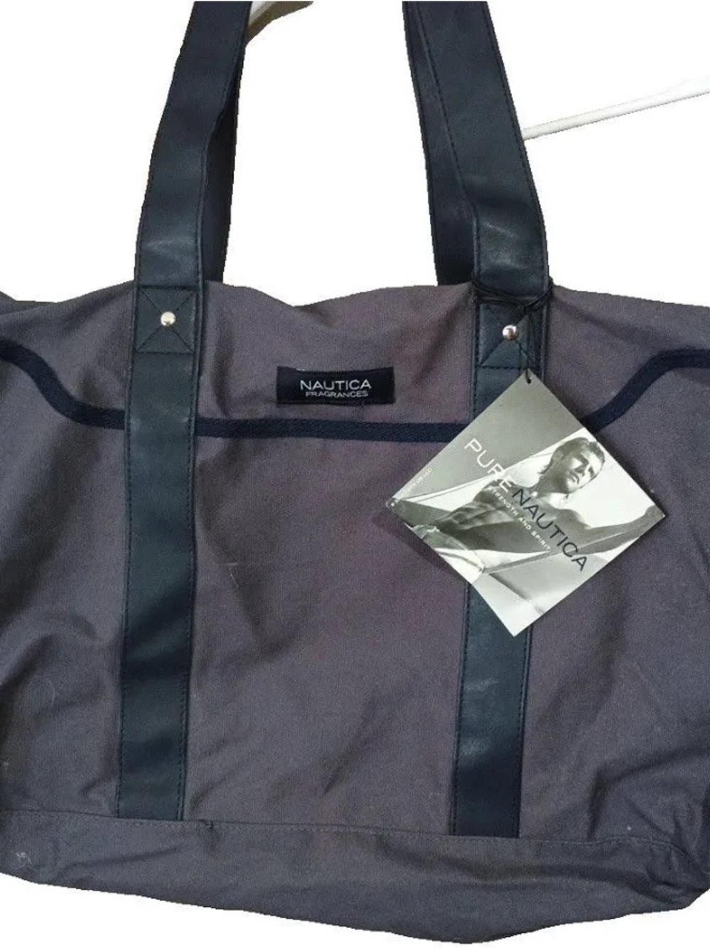 NWT Nautica Fragrances Duffle Bag Travel Gym Tote Gray Canvas Weekender